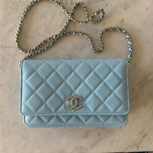 CHANEL Quilted Crossbody Bag in Light Blue